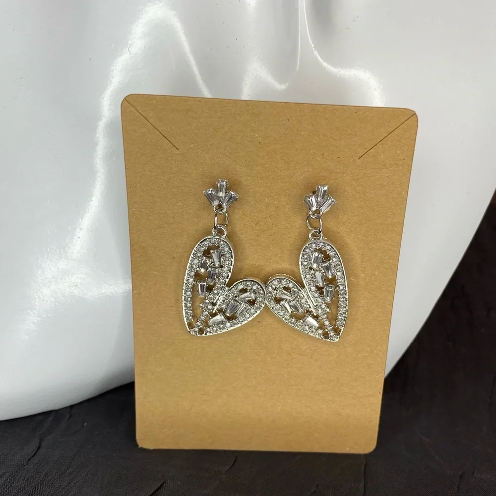 Dani Silver Heart Rhinestone Dangle Earrings